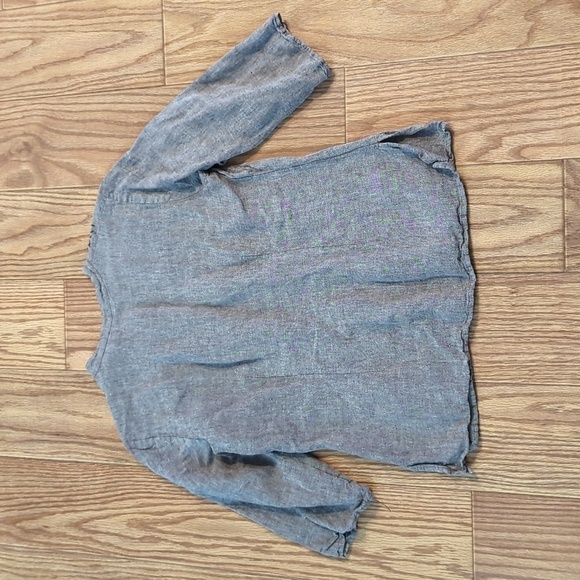 Saint Tropez West 100% linen brown 3/4 sleeve blouse, size medium - Picture 2 of 3